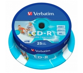 CD-R 700 мБ Verbatim на шпинделе, 25 шт printable