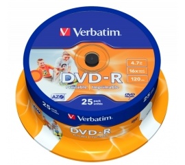 Диск DVD-R Wide Inkjet Printable, 25 шт на шпинделе