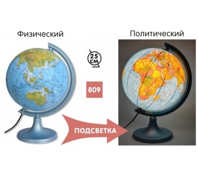 Глобус политико-физический с подсветкой на 25 см (МР) 3626