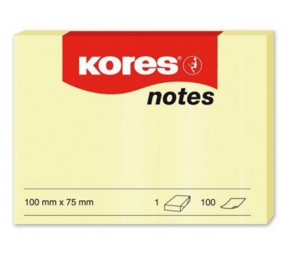 Бумага для записей на клейкой основе 75х50 100 листов KORES, желтый