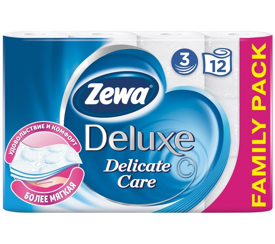 Бумага туалетная Zewa Deluxe 3-х слойная 12 рул/уп. Бумага туалетная Zewa Deluxe 3-х слойная 12 рул/уп.
