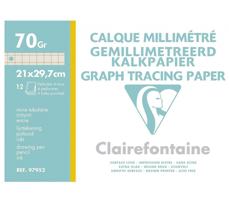 Калька миллиметровая CF Clairefontaine А4, 70-75г/м, 12 листов Калька миллиметровая CF Clairefontaine А4, 70-75г/м, 12 листов