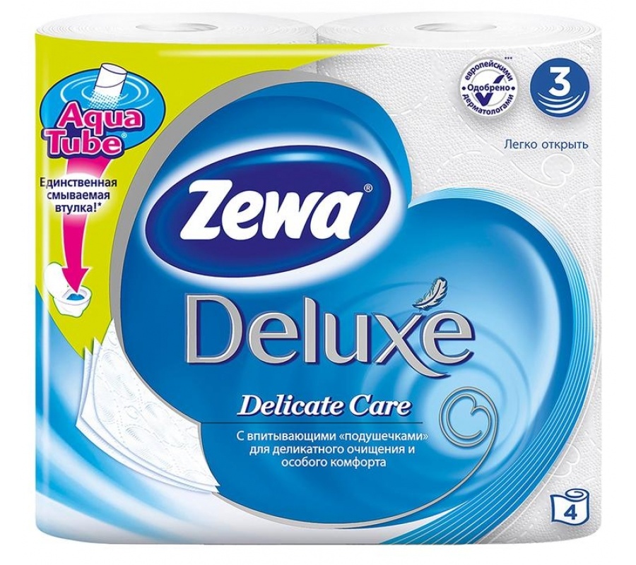Бумага туалетная Zewa Deluxe 3-х слойная 4 рул/уп. Бумага туалетная Zewa Deluxe 3-х слойная 4 рул/уп.
