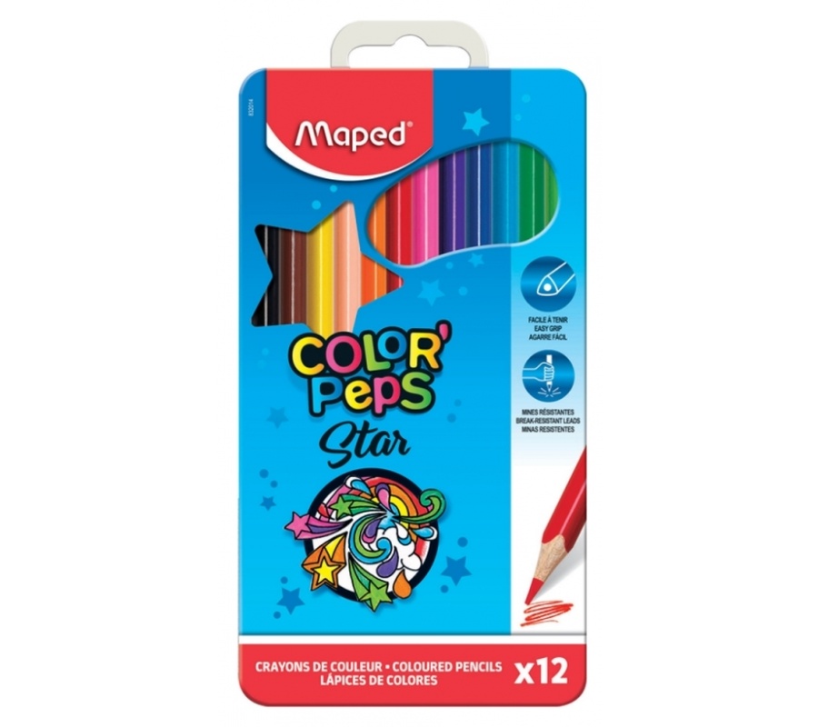 Цветные карандаши Color Peps в металлическом пенале, 12 цветов Цветные карандаши Color Peps в металлическом пенале, 12 цветов