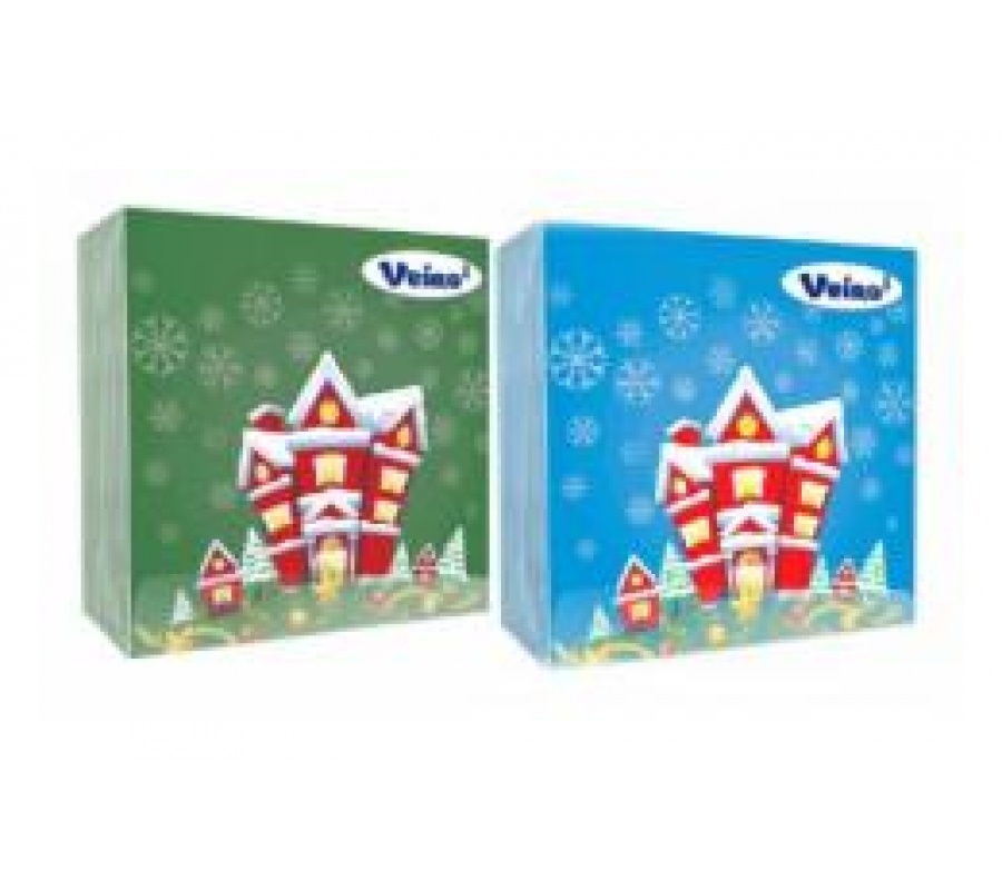 Салфетки бумажные Veiro 24*24см с рисунком Зимняя избушка, 25шт/упакСалфетки бумажные Veiro 24*24см с рисунком Зимняя избушка, 25шт/упак