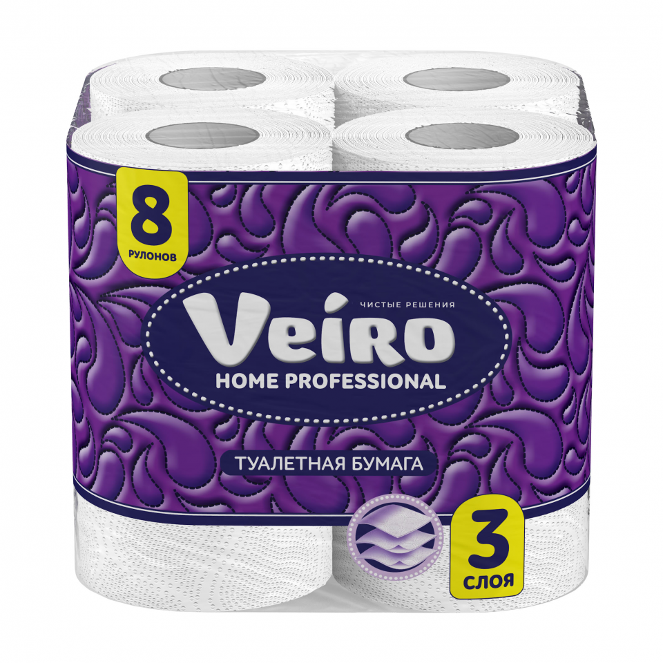 Бумага туалетная Veiro Home Professional, 3 слоя, 8 рулонов