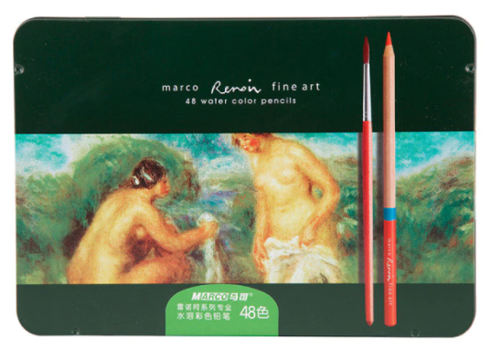 Профессиональные художественные акварельные карандаши Marco «RENOIR FINE ART WATER», 48 цветов, в металлическом футляре