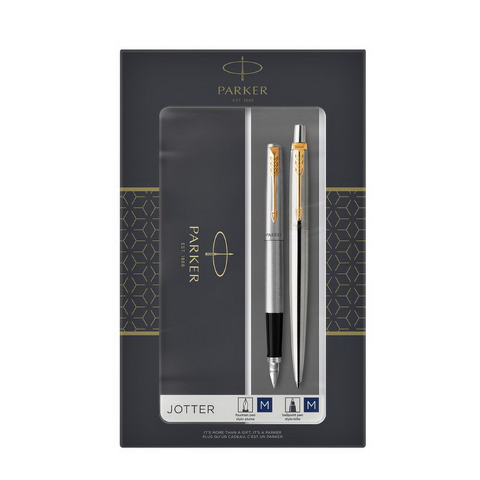 Ручка перьевая + ручка шариковая \'Parker\' Jotter Core - Stainless Steel GT