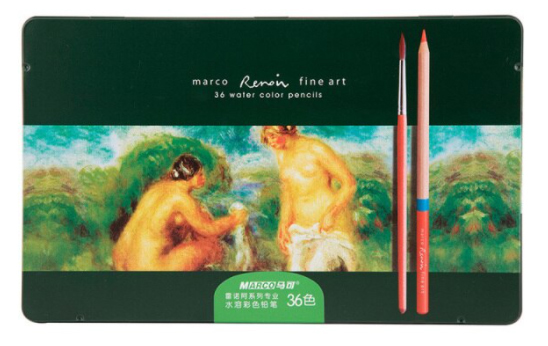 Профессиональные художественные акварельные карандаши Marco «RENOIR FINE ART WATER», 36 цветов, в металлическом футляре