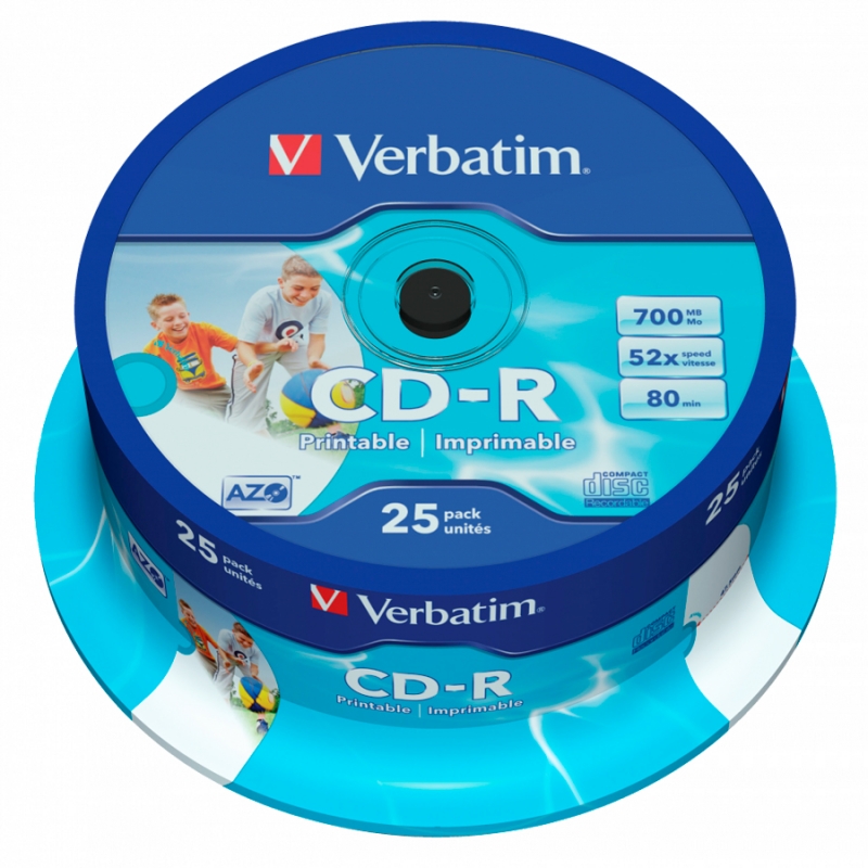CD-R 700 мБ Verbatim на шпинделе, 25 шт printable