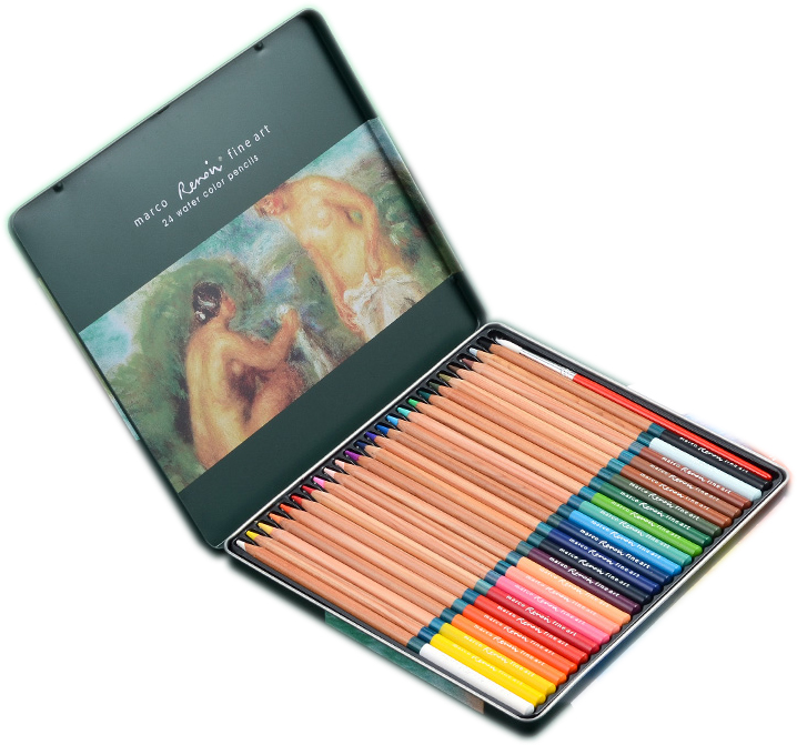 Профессиональные художественные акварельные карандаши Marco «RENOIR FINE ART WATER», 24 цвета, в металлическом футляре