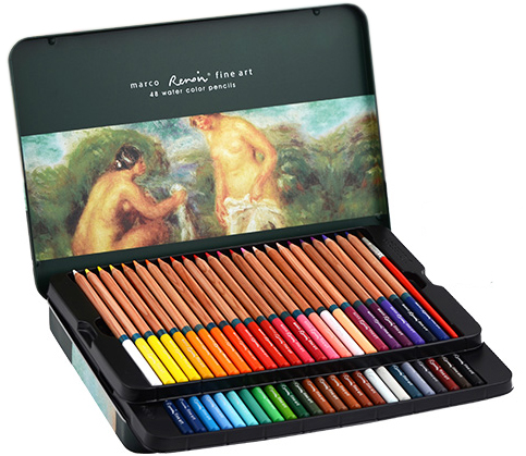 Профессиональные художественные акварельные карандаши Marco «RENOIR FINE ART WATER», 48 цветов, в металлическом футляре