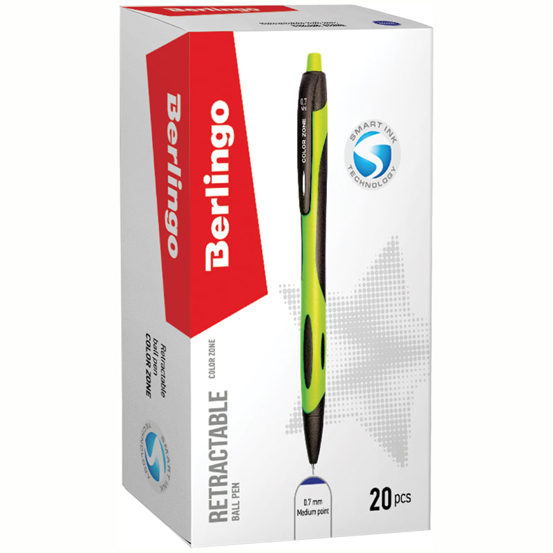 Ручка шариковая автоматическая Berlingo \'Color Zone\' 0,7мм, синяя, корпус ассорти