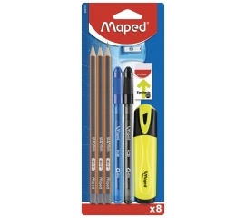 Набор карандашей простых+ластик+точилка+ручка шариковая+маркер текстовый