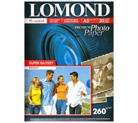 Фотобумага LOMOND суперглянцевая ярко-белая для струйной фотопечати А4, 20л, 260г/м