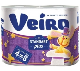 Бумага туалетная Veiro Standart Plus 2-х сл. 4 рул/уп.